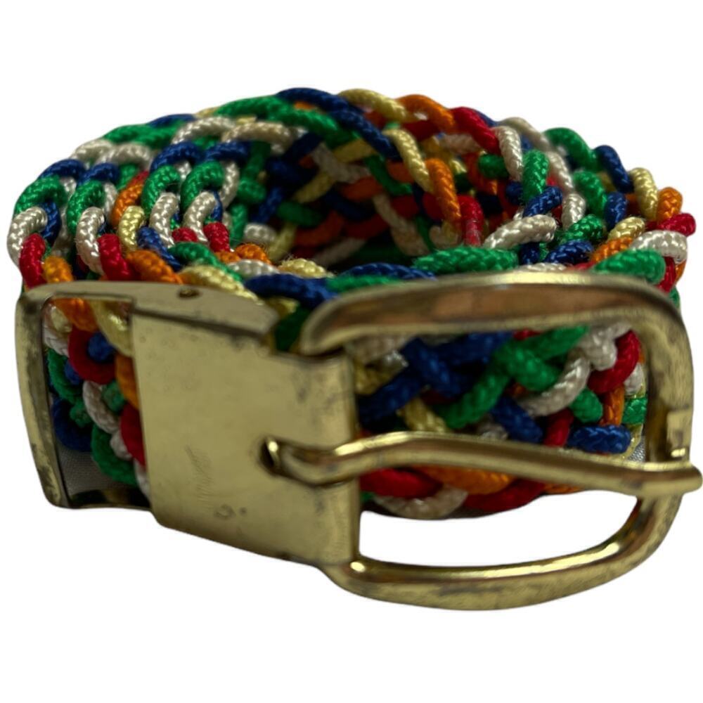Vntg Gutos Braided Multicolor Rope Belt Brass Buckle 80s W.Germany 32.5"L~.75"W
